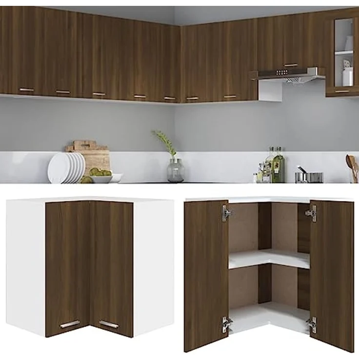 vidaXL Eck Hängeschrank, Wandschrank für Küche, Eckschrank mit viel Stauraum, Küchenschrank Schwebeschrank Küchenmöbel, Braun Eichen-Optik Holzwerkstoff – Bild 4