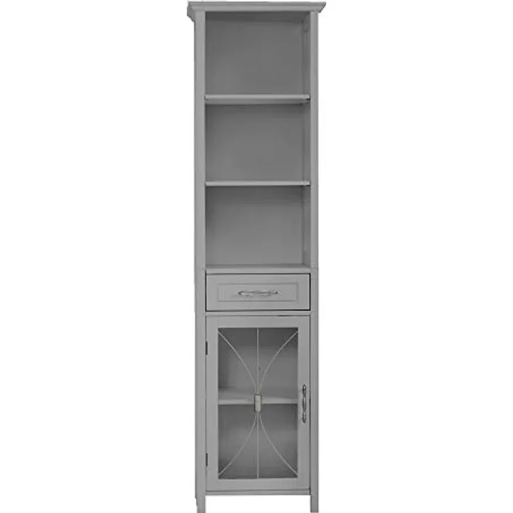 Teamson Home Delaney Badezimmer Holz Multi funktionaler Leinenschrank grau EHF-7978G mit Schubladen und offenen Regalen