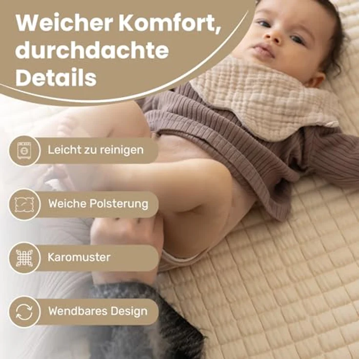 Little Dedi Plain Earth Ivory Wickelmatte 50 x 85 cm - OCS zertifizierte Bio-Baumwolle, neutrale beige Wickelunterlage - Minimalistisches Kinderzimmer, Nahtlos, Wendbar – Bild 5