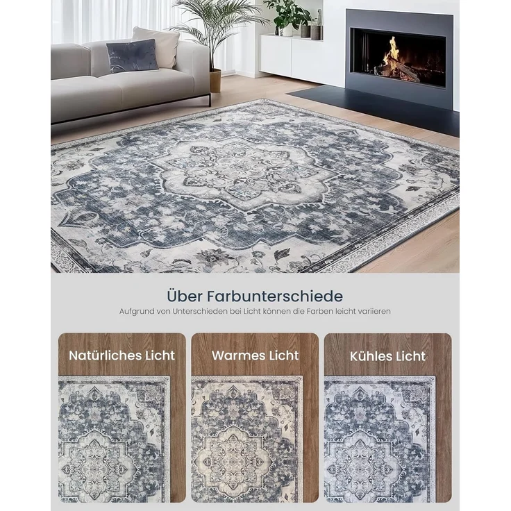 SONGMICS HOME Vintage Teppich, 160x230 cm, Wohnzimmerteppich, Schlafzimmerteppich, Waschbarerteppich, Rutschfester Teppich, für Küche, Flur, Esszimmer, Taubengrau TAR033G01 – Bild 8