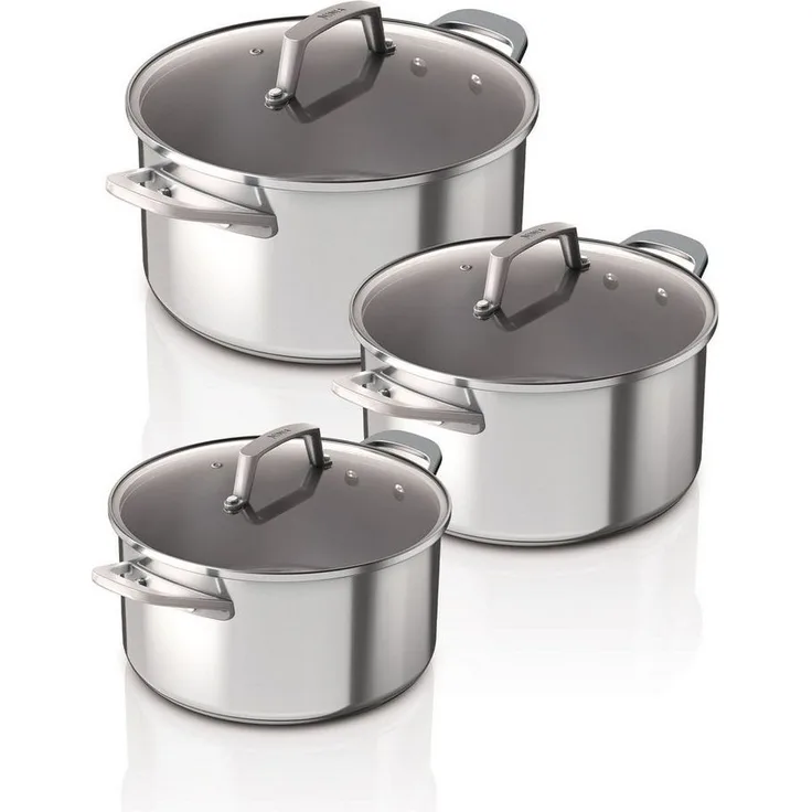 NINJA Topfset 3teilig Edelstahl mit Glasdeckeln (ø 16cm, ø 18cm, ø 20cm)
