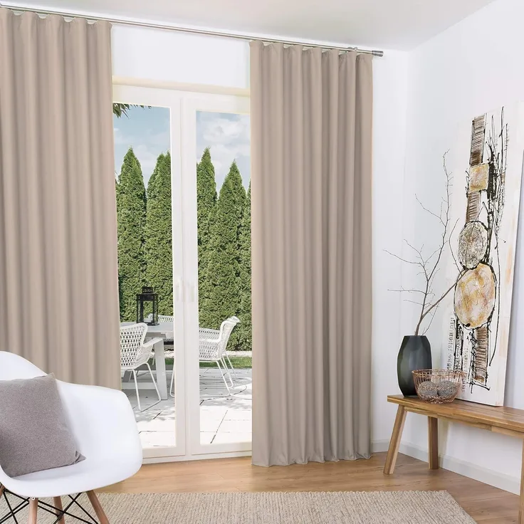 Beautissu Vorhang 2er Set Thermovorhang Gardine Sand Amelie TK, 140x245cm, Vorhang isolierend Kälte- & Hitzeschutz Universalband Verdunkelnd