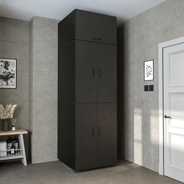Roomart Waschmaschinenschrank DORA-II- Waschmaschinen- & Trocknerschrank mit Türen & Ausziehbrett – Waschküchenschrank für Waschmaschine & Trockner • Schwarz-Eiche – Bild 2