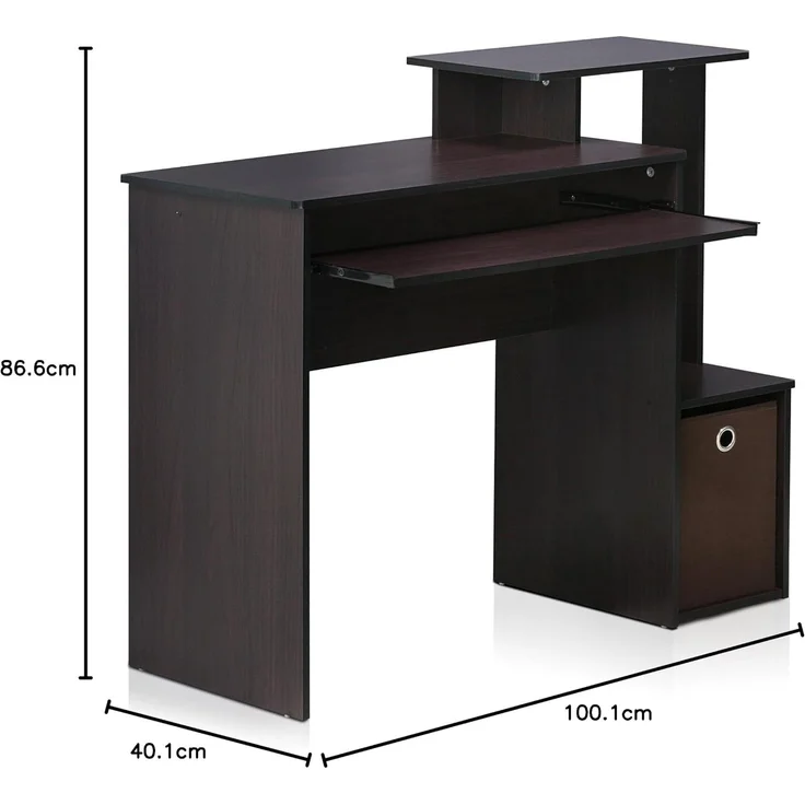Furinno Econ Mehrzweck Home Office Computer Schreibtisch mit Ablage und Einschub, Holz, Dunkle Walnuss, 40x100. 08x86. 61 cm – Bild 3