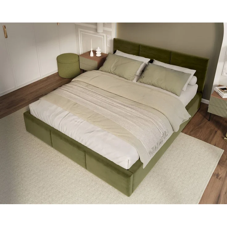 thematys Polsterbett mit Bettkasten & Lattenrost + viel Stauraum 160x200cm, mit 28 cm 7-Zonen-Wende-Taschenfederkern H3/H4, Samt, mit hydraulischer Klappfunktion, Olive, Art.-Nr. S0MD909D4J0 – Bild 4