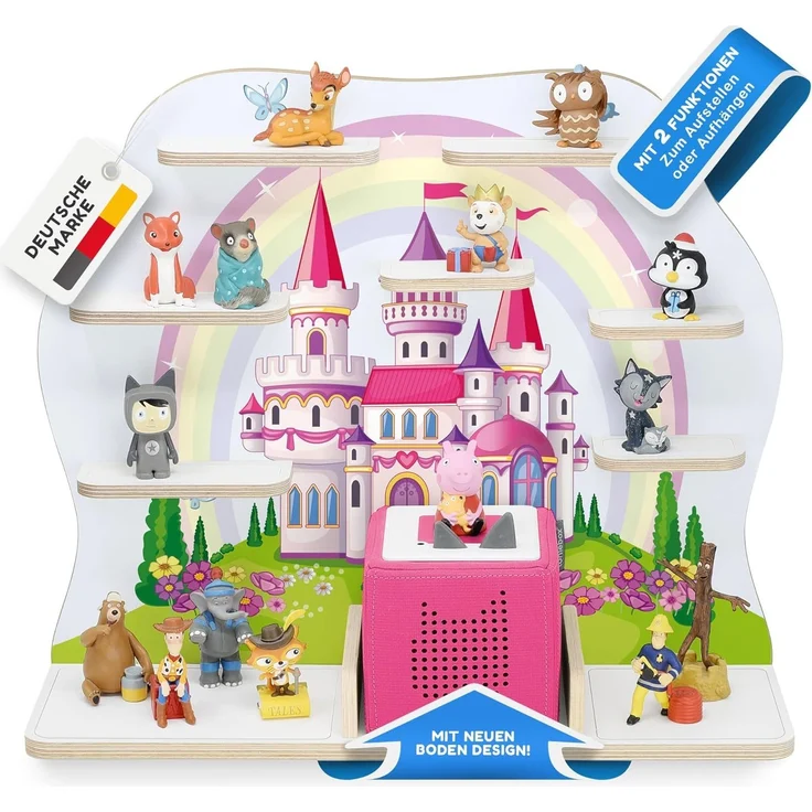 stadtecken Holzregal für Musikbox I Geeignet für die Toniebox und ca. 50 Tonies I Perfekte Tonie Aufbewahrung im Kinderzimmer I Zum Aufstellen oder Aufhängen I Märchenschloss, groß – Bild 1