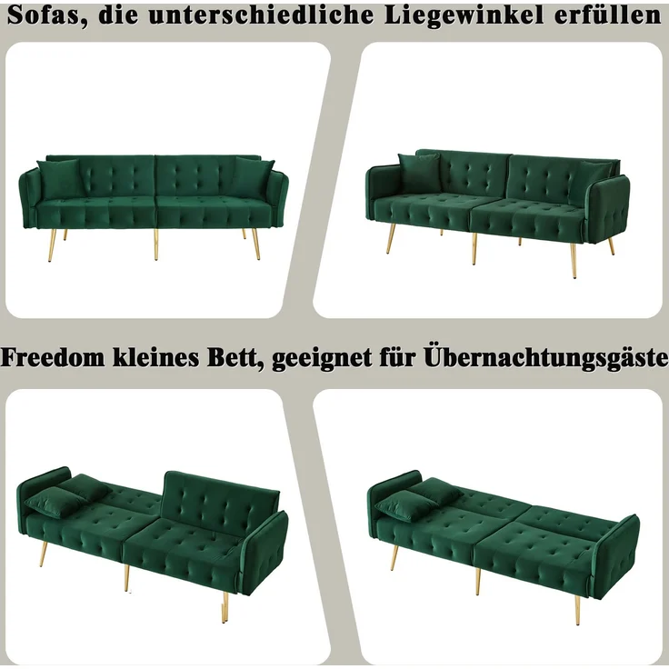 Merax Zweisitzer-Multifunktions-Sofabett mit Bettfunktion, verstellbarer Rückenlehne + mehrstelligen Armlehnen. Modernes Faltsofabett, Grün – Bild 7