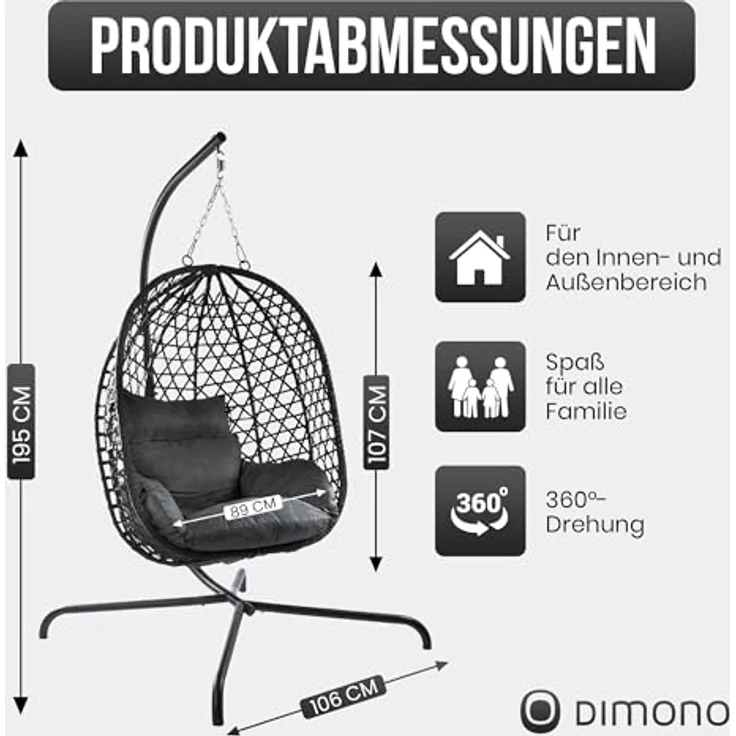 Goods+Gadgets Hängestuhl Hängesessel mit Gestell (Hängekorb Sessel), Schwebeliege Rattan Outdoor & Indoor Relax-Stuhl – Bild 6