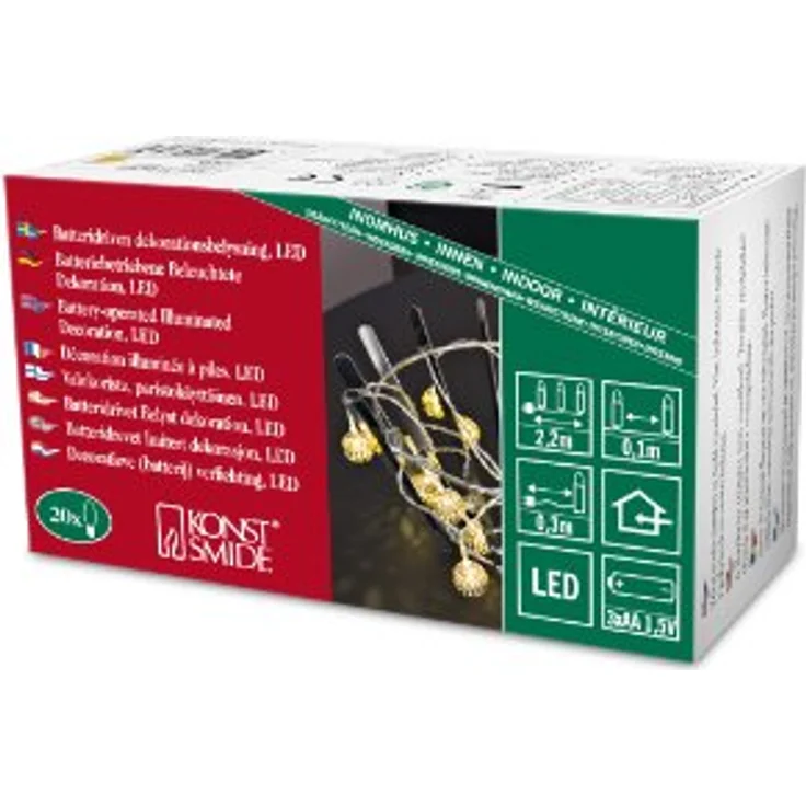 Konstsmide 3158-803 LED Dekolichterkette "Goldfarbenen Metallbälle" / für Innen / Batteriebetrieben: 3xAA 1.5V (exkl.) / 20 warm weiße Dioden / transparentes Kabel – Bild 2