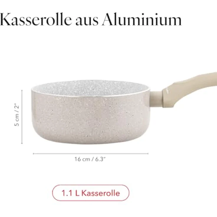 FLORINA Aluminium Kasserolle ISLA 16 CM 1,1L | Kleiner Kochtopf mit Antihaftbeschichtung | Schnelles und gleichmäßiges Erhitzen | Soft-Touch-Griff | Ästhetisches Design, Grau – Bild 3
