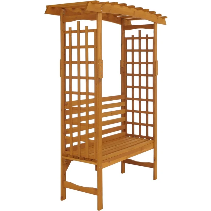 Rosenbogen mit Sitzbank HWC-Q21, Gartenbogen Rankhilfe Bank Gartenbank Holz FSC®-zertifiziert 201x160x60cm ~ natur – Bild 5