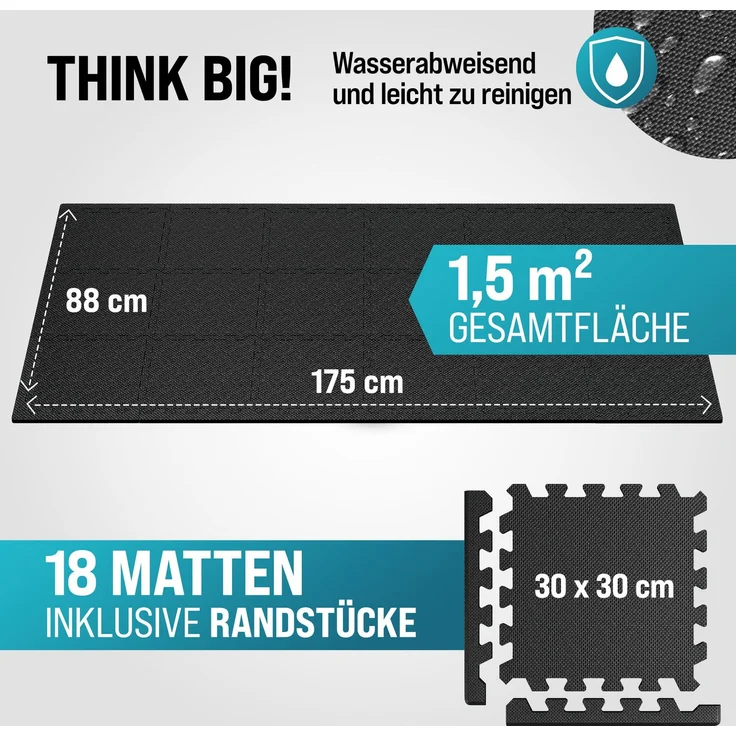 MONZANA® Bodenschutzmatten Fitness Randstücken 30 x 30cm Rutschfest Puzzlematte Trainingsmatten Fitnessgeräte Schwarz – Bild 8
