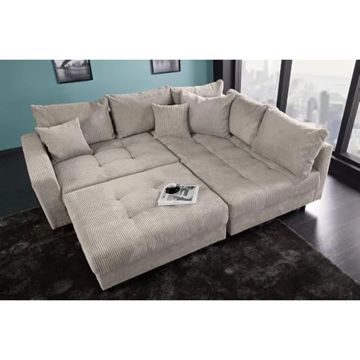 riess-ambiente Ecksofa KENT 220cm greige / schwarz, Einzelartikel 1 Teile, Wohnzimmer · Cord · mit Federkern · inklusive Hocker · L-Form · Modern – Bild 7
