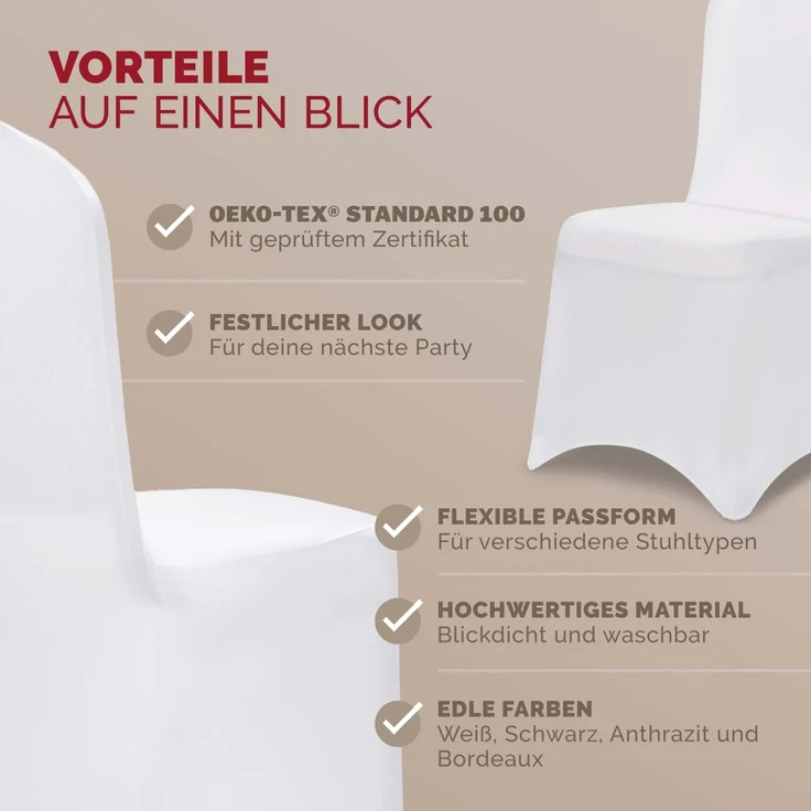 DETEX® 4er Set Stretch Hussen Weiß Hochzeit Stuhl Bezug – Bild 7