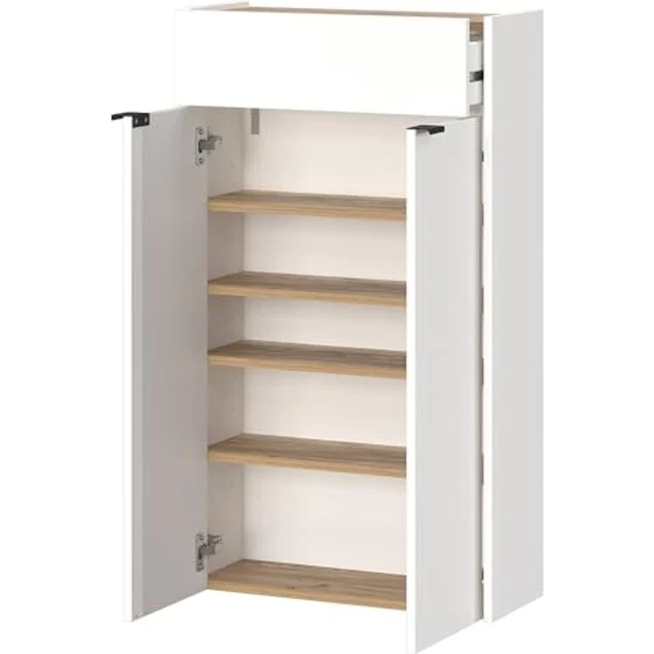 Lomadox Schuhschrank ABERDEEN-01 56 cm breit, in weiß mit Eiche, wandhängend, 1 Schublade, 2 Türen – Bild 3