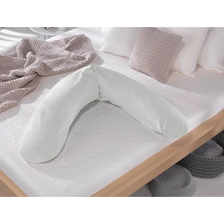 Theraline Das Original Schwangerschafts- & Stillkissen | gefüllt mit sandfeinen Original-Mikroperlen | inkl. Außenbezug Grau Bio-Jersey | 190 cm – Bild 3