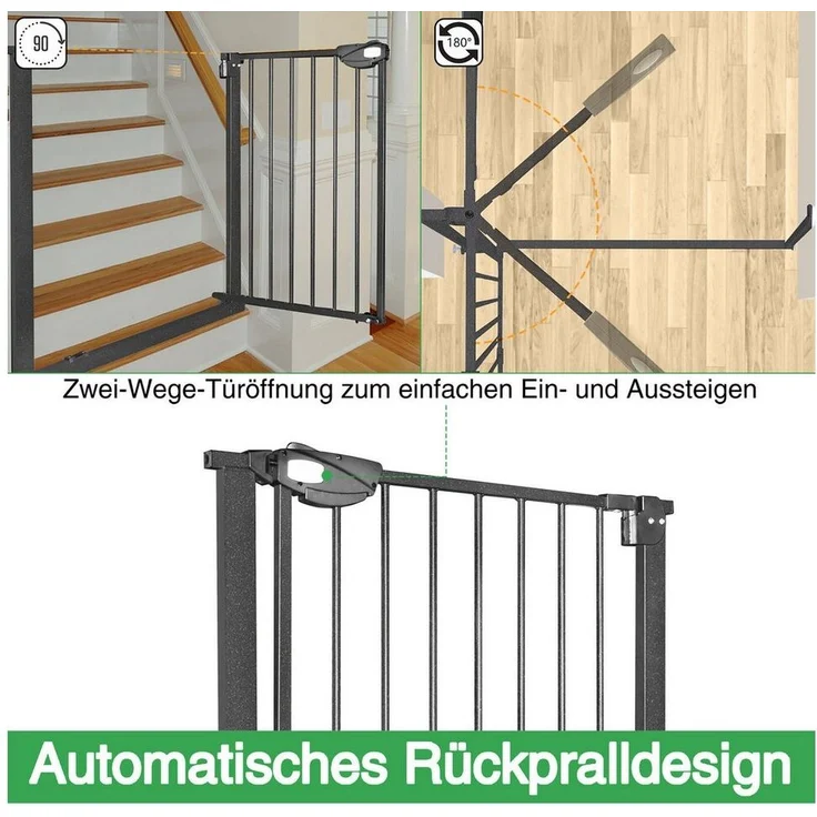 FIVMEN Treppenschutzgitter Türschutzgitter Treppengitter ohne bohren für Kindersicherheit, 76cm Hoch Weiß/Schwarz aus Metall – Bild 3