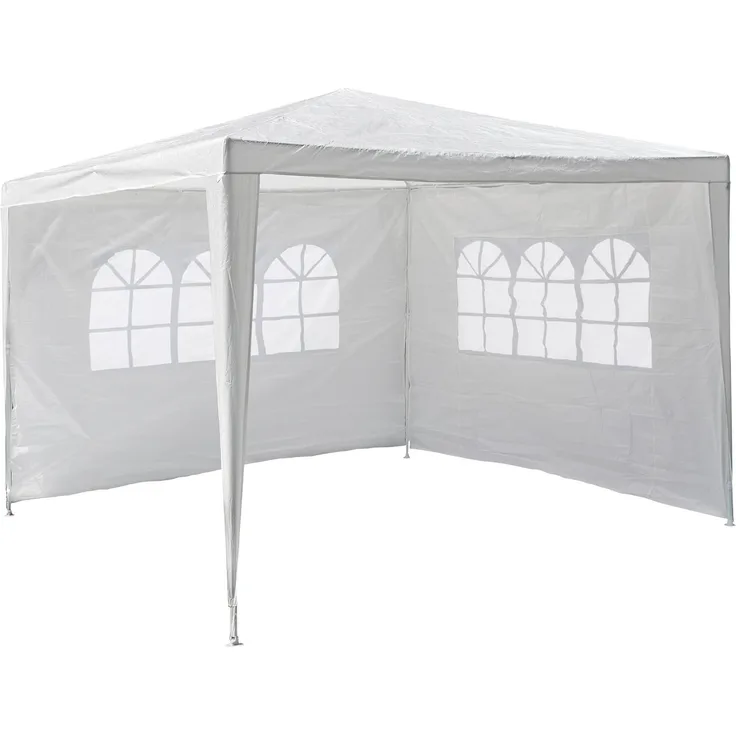 Nexos GM36090 PE-Pavillon Partyzelt mit 2 Seitenteilen für Garten Terrasse Markt Camping Festival als Unterstand und Plane, wasserdicht 3x3 m weiß