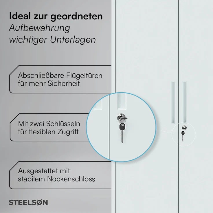 STEELSØN 'Regulus' Aktenschrank, Metall, grau, 175x40x80 cm, abschließbar, Metallschrank mit 5 Fächern, geeignet als Werkzeugschrank – Bild 4