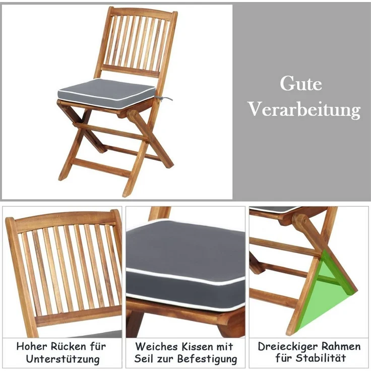 COSTWAY Balkonset, (3-tlg), klappbar, mit Sitzkissen, Akazienholz 2 Personen – Bild 3