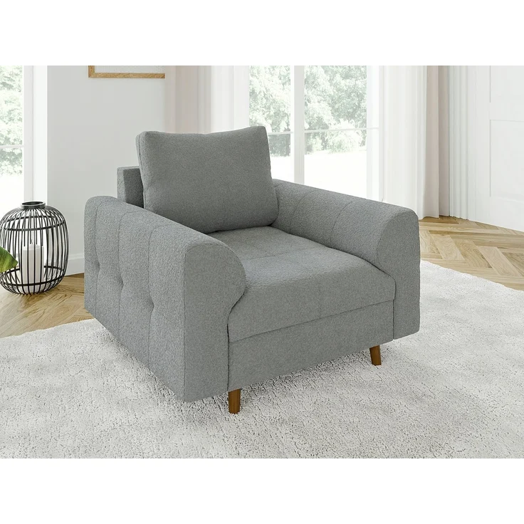 S-Style Möbel Polstergarnitur 3+2 Leif mit Braun Holzfüßen im skandinavischen Stil aus Boucle-Stoff, (1x 3-Sitzer-Sofa, 1x 2-Sitzer-Sofa), mit Wellenfederung – Bild 2