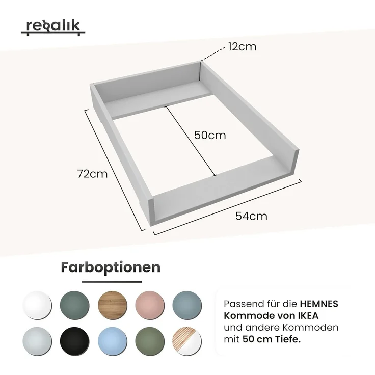 regalik Wickelaufsatz für Hemnes 500 IKEA 72x50 cm - Abnehmbar Wickeltischaufsatz für Kommode in Weiß - Abgeschlossen mit ABS Material 1mm – Bild 2