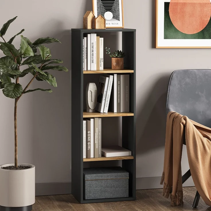 Bücherregal Tomy Anthrazit/Goldkraft Eiche 40 x 120 cm ,4 Fächer Vicco – Bild 3