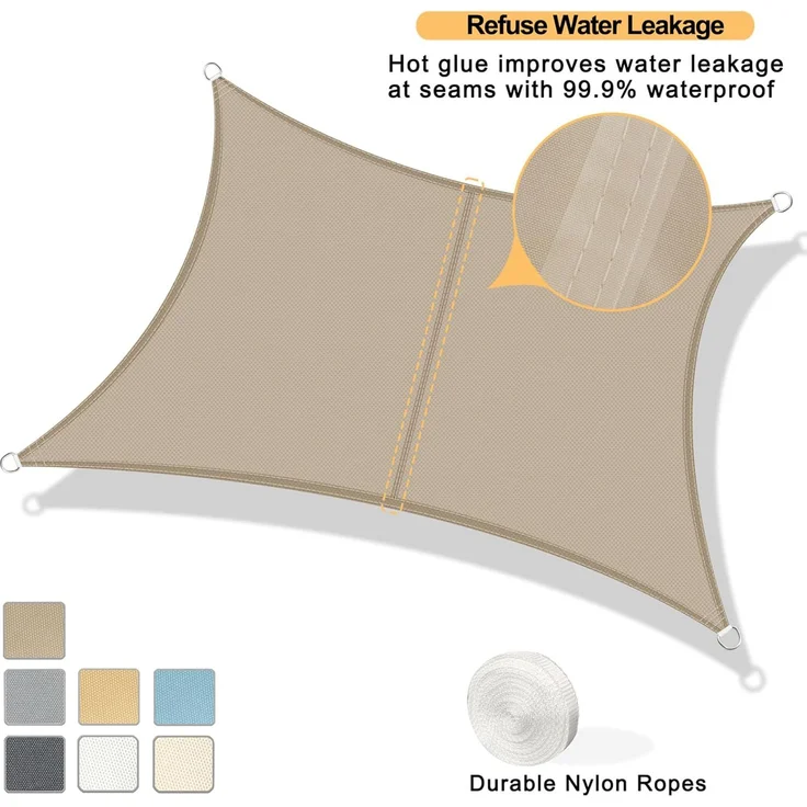 AXT SHADE Sonnensegel Wasserdicht Rechteckig 3x4 m Wetterschutz Sonnenschutz PES Polyester mit UV Schutz für Terrasse Balkon Garten-Taupe – Bild 2