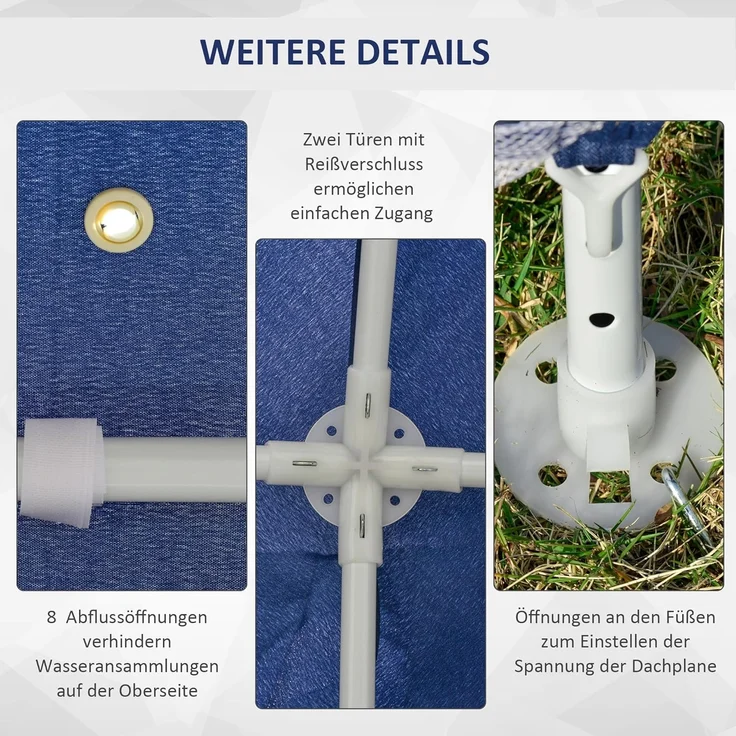 Outsunny Gartenpavillon Pavillon Festzelt Partyzelt wetterfest Zelt mit Moskitonetz Metall + Polyester Blau 3x3 m – Bild 6