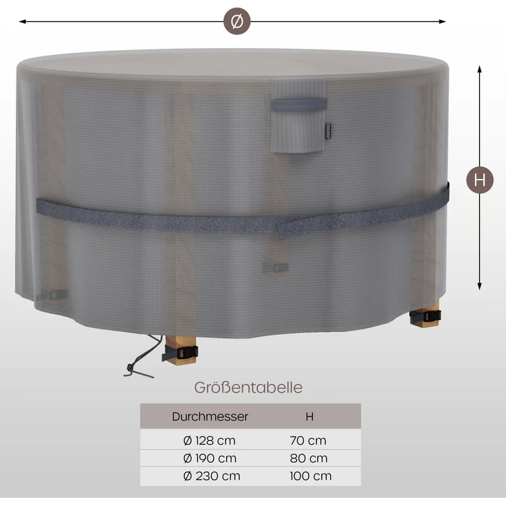 SANZARO Gartenmöbel Abdeckung Rund für Gartentische Winterfest - 600D Oxford Gewebe mit RipStop-Technologie, UV-Beständig, Wasserdichte Abdeckhaube für Outdoor Möbelsets, Ø 230x100 cm – Bild 4