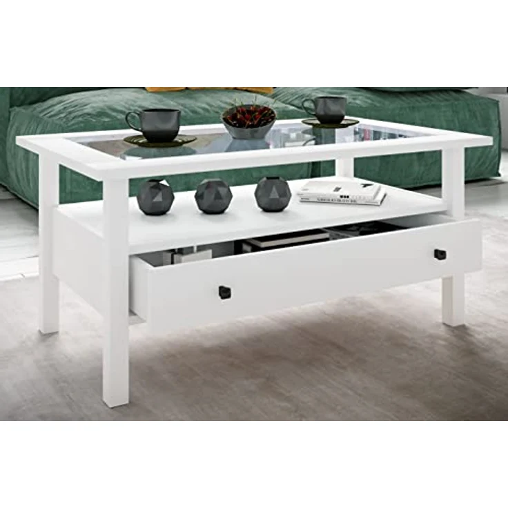 MID.YOU Couchtisch Lingis, Weiß, rechteckig, 1 Schublade, 42x54x90 cm, einfacher Aufbau – Bild 3