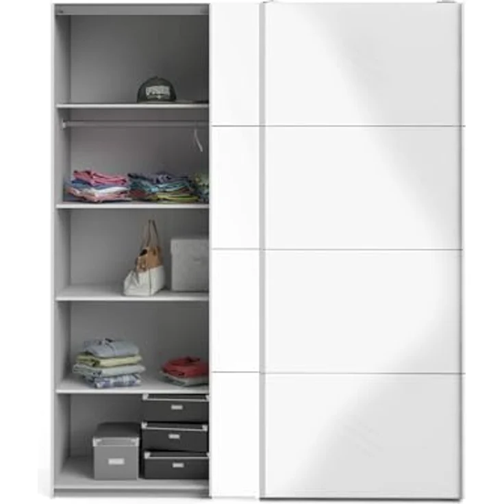 Dmora - Kleiderschrank 2 Türen Emeraude, Schlafzimmermöbel, Schrank, Garderobe, 182x61 h220 cm, Glänzendes Weiß – Bild 6