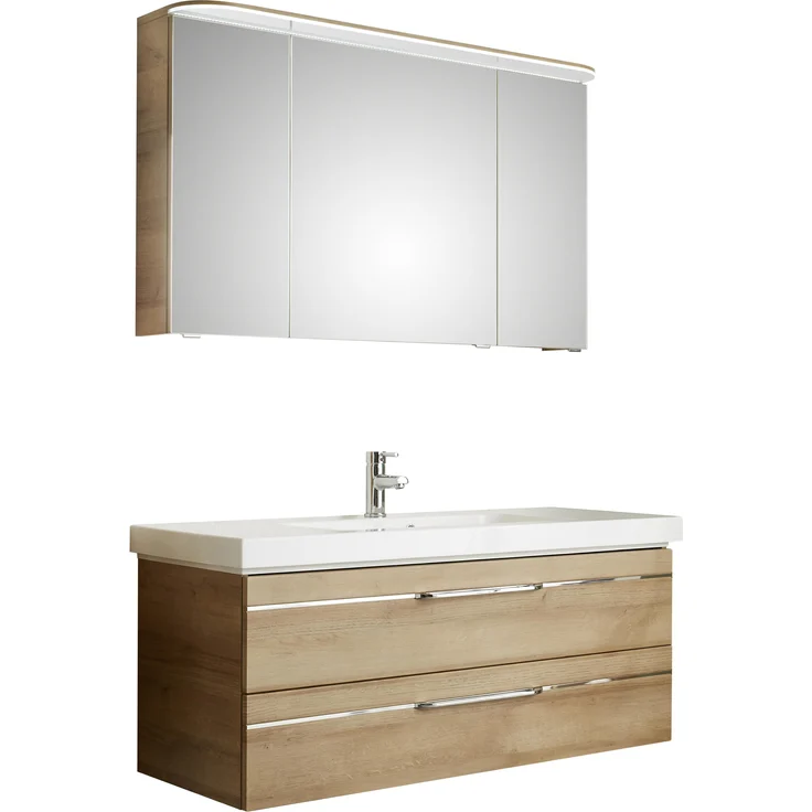 PELIPAL Balto Sprint Bad Möbel / Riviera Eiche quer NB, Spiegelschrank + Waschtisch + Unterschrank