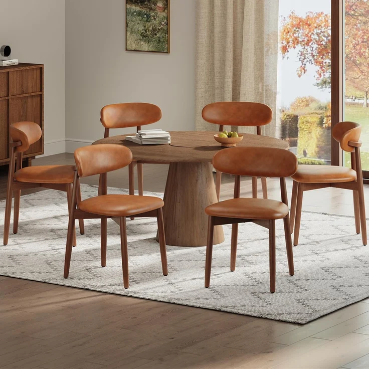 MALOL Stühle Esszimmer 6er Set, Gepolsterte Küchenstühle mit Hochdichtem Schaumstoff, PU-Lederbezug, Ergonomische Rückenlehne, Gummiholzgestell Nussbaum-Optik, für Küche Wohnzimmer Café, Braun