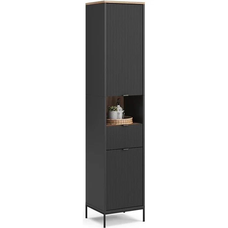 Vicco Hochschrank Eliza, Schwarz/Viking Oak, 40 x 190 cm mit 2 Türen und 1 Schublade (1-St) – Bild 5
