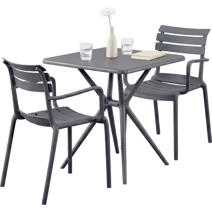 Gartenmöbel-Set NORA mit 2 Stühlen - 186x72x82cm, Kunststoff, Dunkelgrau | Balkonset Gartenset Tisch mit Stühlen Bistroset Outdoor – Bild 1