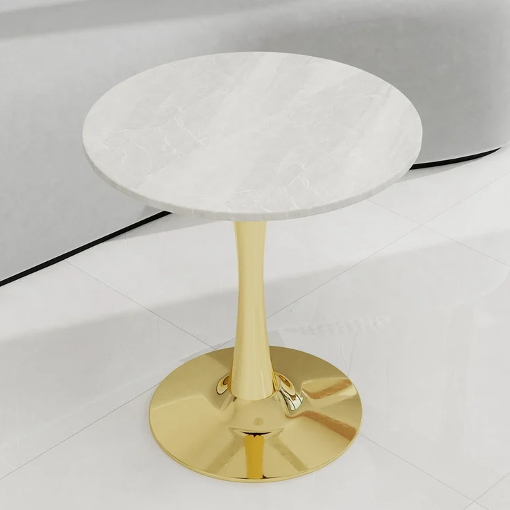 Novelux Runder Kaffeetisch Gold 70cm, Marmortisch Rund Weiß, Mid-Century Modern Esstisch für 2-4 Personen, Platzsparender Wohnzimmertisch – Bild 10