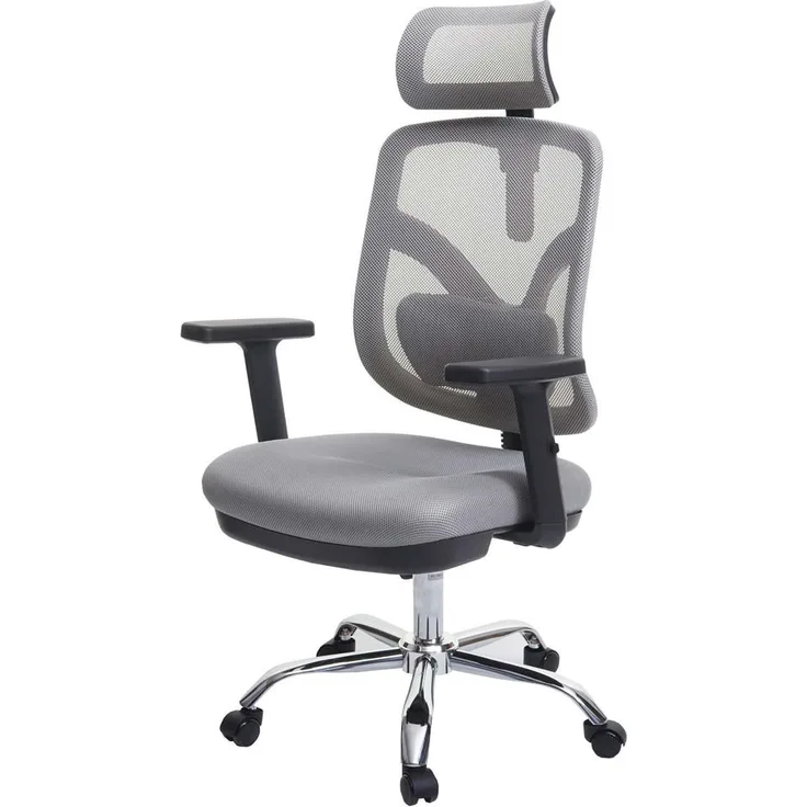 Sihoo Bürostuhl SB-100, Ergonomischer Drehstuhl mit verstellbarer Kopfstütze und Lendenwirbelstütze, Grau, Textil