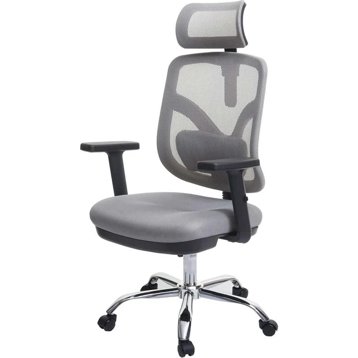 Sihoo Bürostuhl SB-100, Ergonomischer Drehstuhl mit verstellbarer Kopfstütze und Lendenwirbelstütze, Grau, Textil