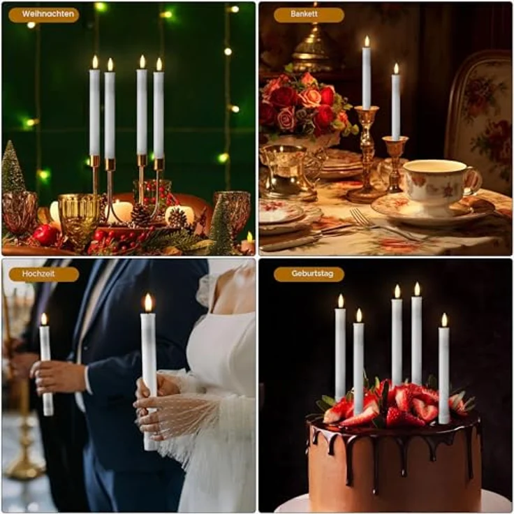 EXTSUD 6er LED Stabkerzen Wiederaufladbare LED Stabkerzen mit Timer und Fernbedienung Weicher Silikon Wachskern, Einzigartiges Tranen-Design LED Kerzen fur Zimmer Hochzeit Esstisch und Gartenparty – Bild 4