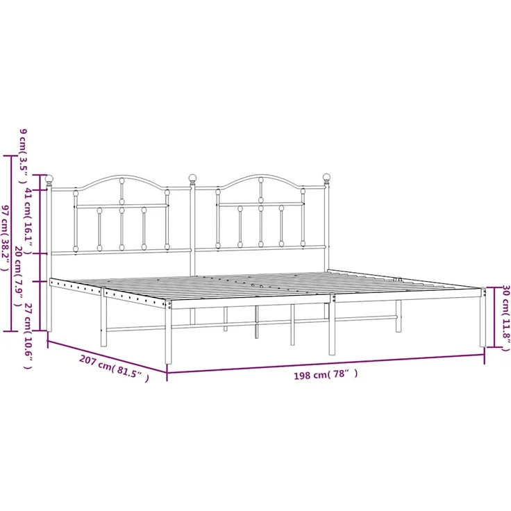 vidaXL Bettgestell mit Kopfteil Metall Weiß 193x203 cm 353494 – Bild 9