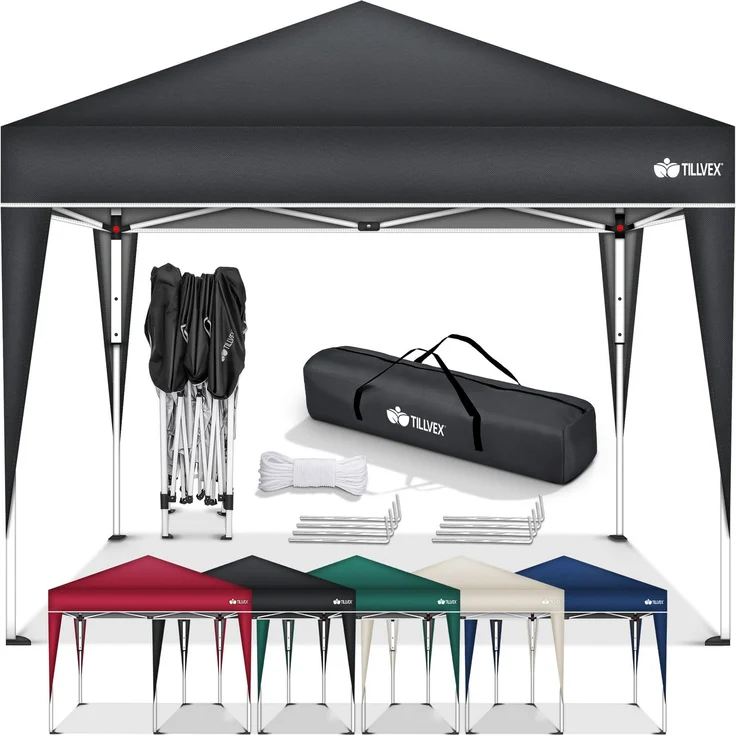 tillvex Pavillon 3x3m Beige - mit 2 Seitenteilen wasserdicht | Pop-Up Faltpavillon höhenverstellbar | Gartenzelt UV Schutz 50+ | Partyzelt mit Tasche für Garten – Bild 1