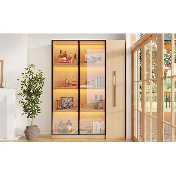 ZUBALIYA Multifunktionsschrank 110,5×35×160cm-Vitrine mit Glastür und LED, Seitenauszug, Rollschrank - Hochschrank im modernen Stil, Vitrine,Esszimmerschrank,Bücherregal, Badezimmerschrä – Bild 18