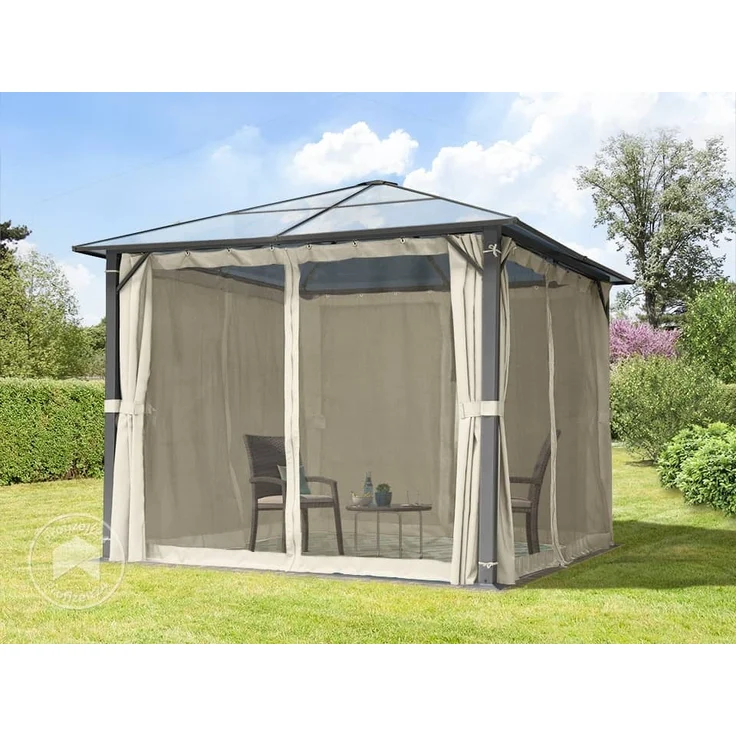 TOOLPORT Gartenpavillon 3x3 m Polycarbonat Dach ca. 6 mm - Hardtop Pavillon mit 4 Seitenteilen und Moskitonetzen in crème – Bild 2