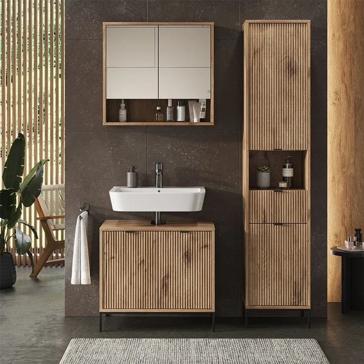 Badschrank Eliza Viking Oak 40 x 190 cm mit Tür und Schublade Vicco – Bild 4