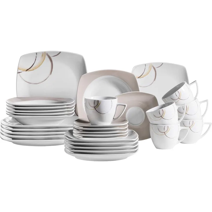 Mäser 931207 Kombiservice Nela für 6 Personen, Porzellan, weiß (1 Set, 30-teilig)