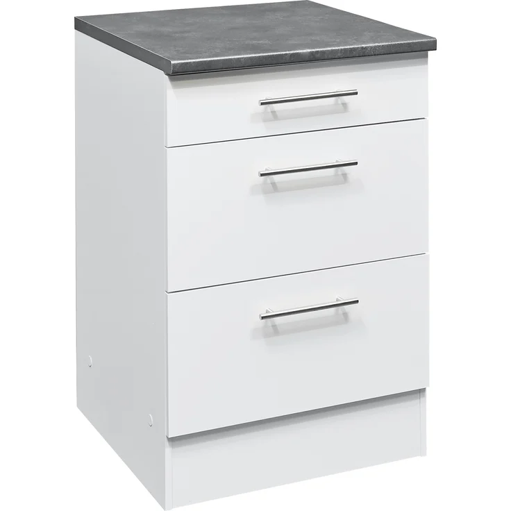 EDDY Moderner Schubladenschrank Küche in Weiß matt, Metallic Grau - Geräumiger Küchenunterschrank mit viel Stauraum - 60 x 90 x 60 cm (B/H/T) – Bild 1