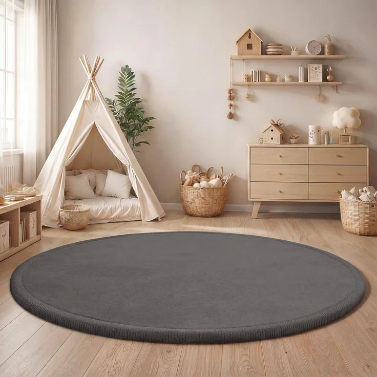 Paco Home Teppich Kinderzimmer Kinderteppich Baby Spielteppich Krabbeldecke Krabbelmatte Weich rutschfest Jungen Mädchen Deko, Grösse:160 cm Rund, Farbe:Grau – Bild 1