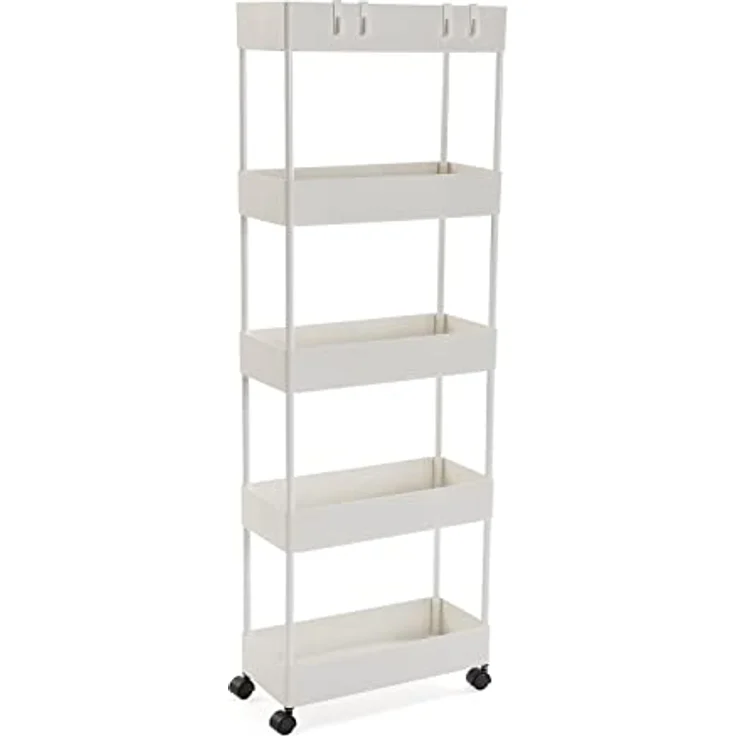 Versa Skuvoy Badezimmer-Hilfsmöbel, Aufbewahrungswagen oder -Karren, mit 5 Einlegeböden und Laufrollen, Maßnahmen (H x L x B) 116 x 18 x 40 cm, ABS und Kunststoff, Farbe: Weiß – Bild 2