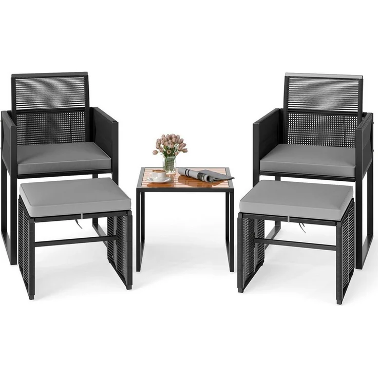 COSTWAY Balkonset, (5-tlg), Rattan Gartenmöbel Set mit Kissen – Bild 5